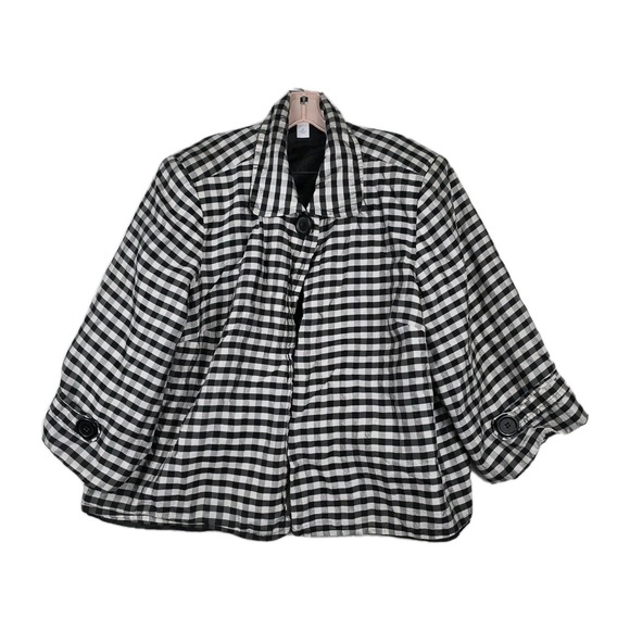 dressbarn Jackets & Blazers - Dressbarn‎ Woman Silk Gingham Plaid Black White Single Button Jacket Size 2X